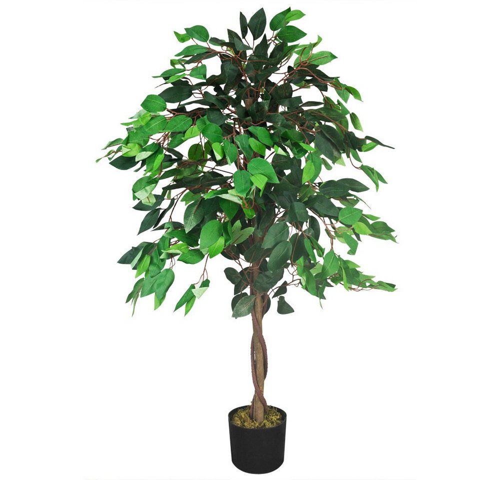 Kunstbaum Ficus Benjamin Birkenfeige Künstliche Pflanze mit Echtholz 110 cm, Decovego von Decovego