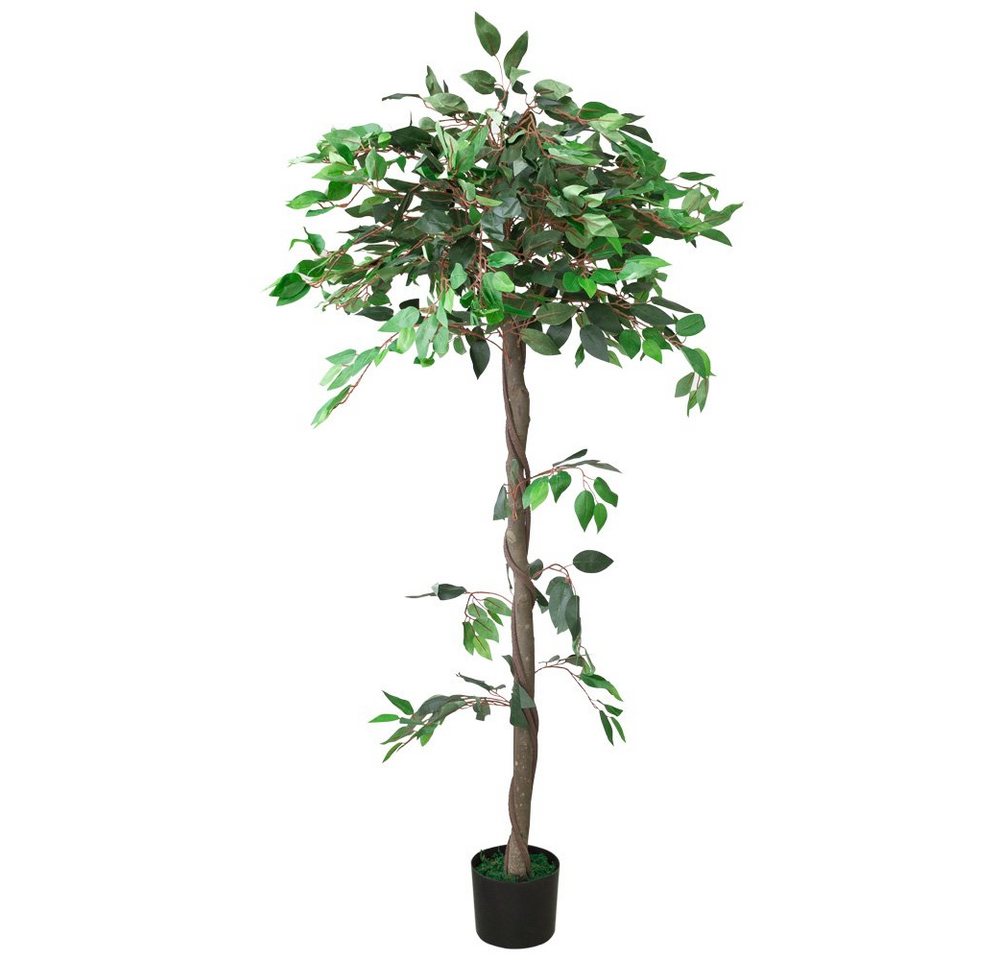 Kunstbaum Ficus Benjamin Kunstpflanze Künstliche Pflanze mit Echtholz 160 cm, Decovego von Decovego