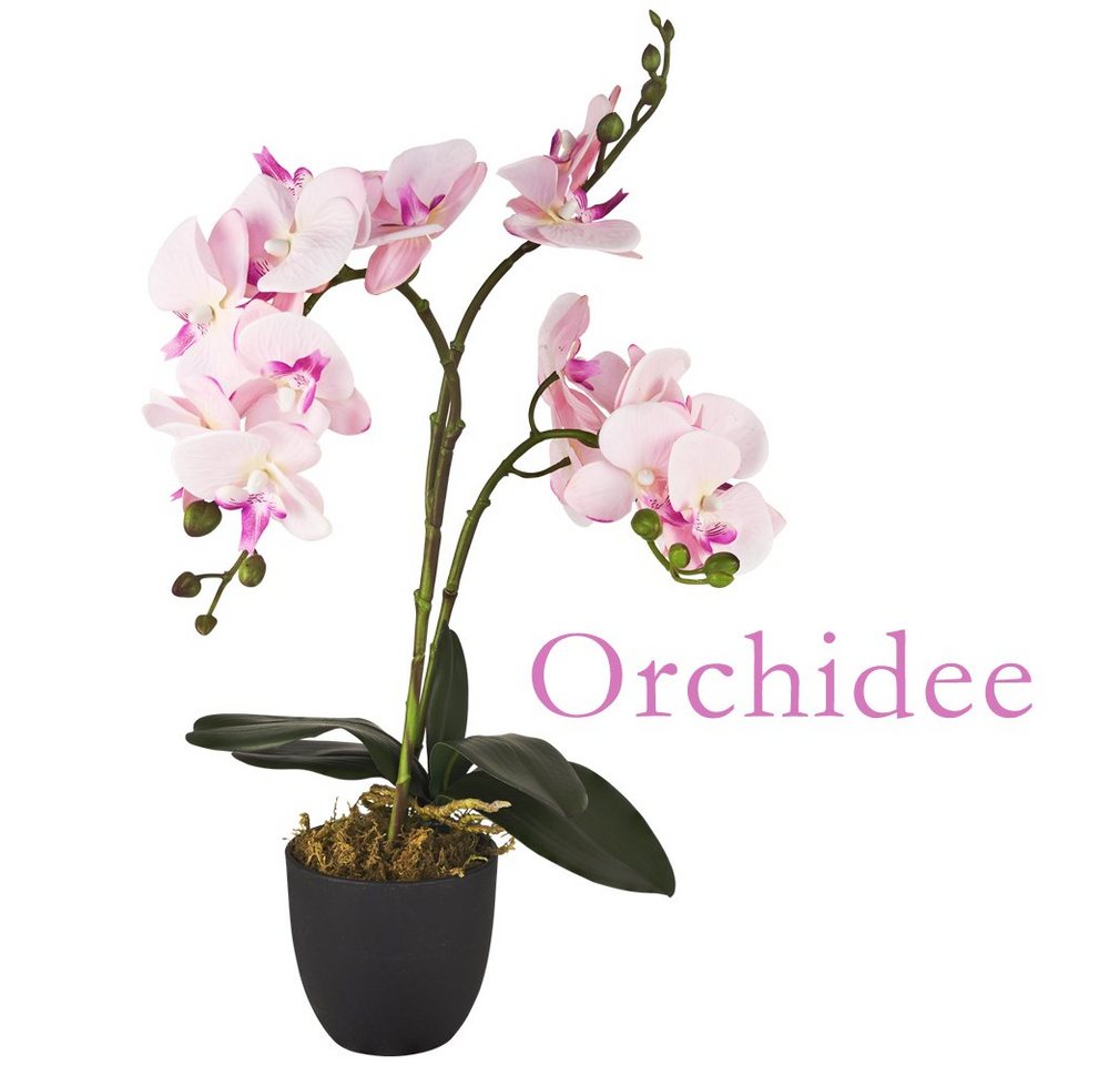 Kunstorchidee Künstliche Orchidee Kunstpflanze Pflanze Rosa Pink Kunstblume 45 cm, Decovego von Decovego