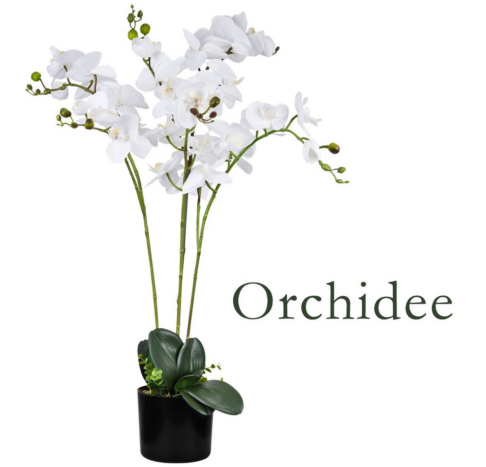 Kunstorchidee Künstliche Orchidee Kunstpflanze Pflanze Weiß Kunstblume Topf 75 cm, Decovego von Decovego