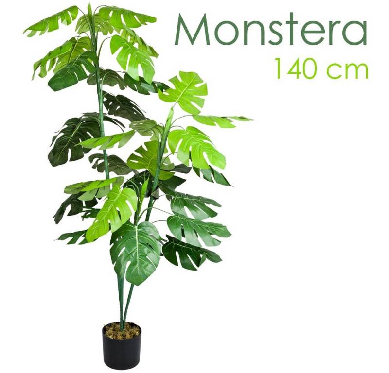 Kunstbaum Monstera Fensterblatt Kunstpflanze Kunstbaum Künstliche Pflanze 140 cm, Decovego von Decovego