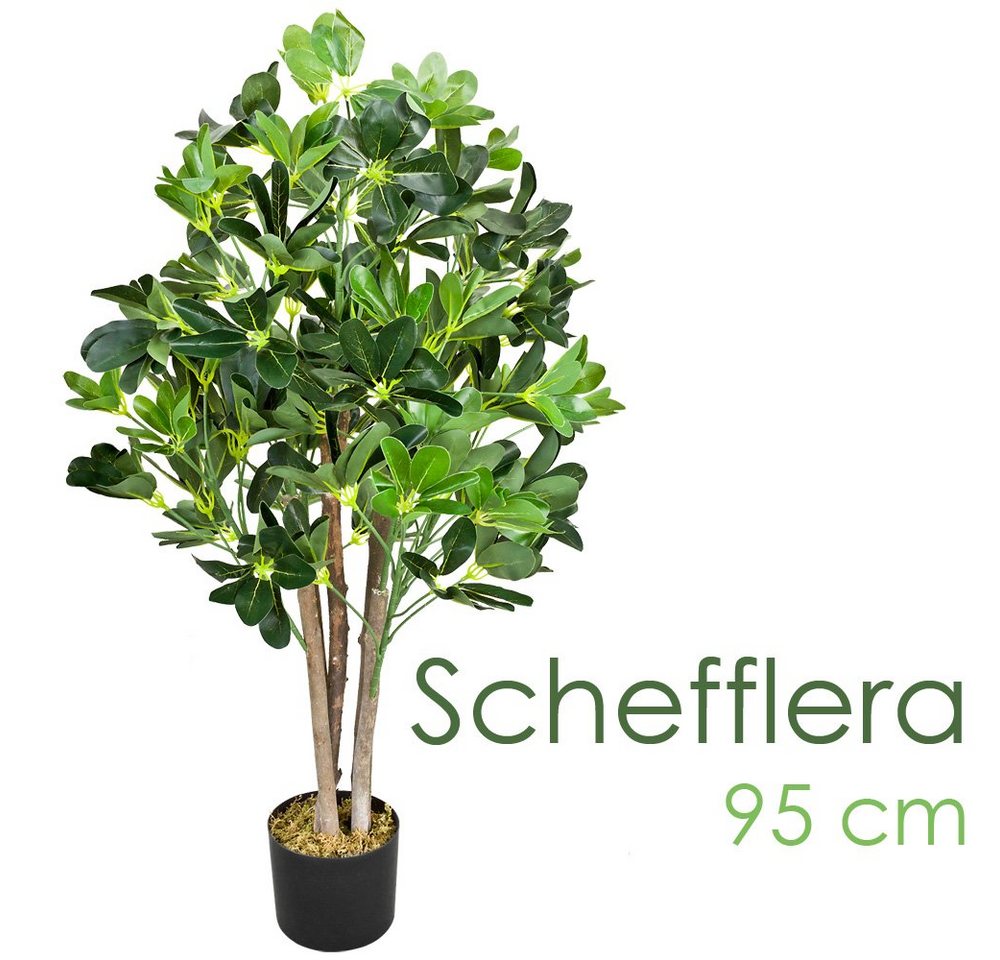 Kunstbaum Schefflera Aralie Künstliche Pflanze Strahlenaralie 95cm Echtholz Deko, Decovego von Decovego