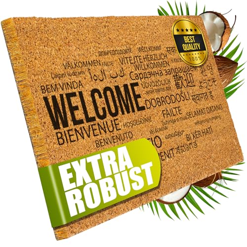 Decovetro® Kokosmatte Fußmatte | 40x60 cm | 100% natürliche Kokosfasern | Fußmattenteppich außen | Rutschfeste Fußmatte, hochwertige UV-bedruckte Kokosmatte für Staub und Schmutz | Perfekt für Haustür von Decovetro