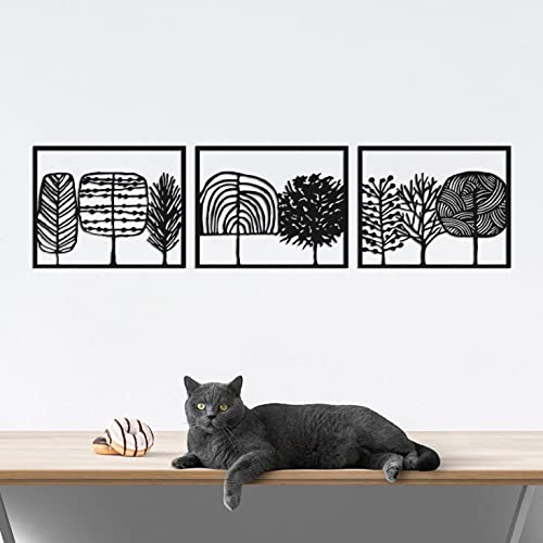 Decovieno Metall Faszinierend Waldes Ansicht in Natur 3D Wand Kunst 3-Teile, 230 cm Länge x 60 cm Breite x 3 cm Höhe, Schwarz von Decovieno