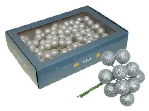 Decpero 180 Kugeln am Draht I Ø 20 mm I Silber glitzernd I Minikugeln Weihnachtsdeko von Decpero