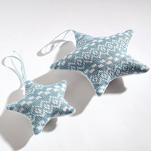 Decpero 5X Stern-Kissen Deko-Hänger/gestrickter Look/blau Weiss / 12 cm von Decpero