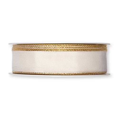 Decpero Band mit Goldener Drahtkante I Creme I Breite 25 mm I Länge: 25 Meter von Decpero