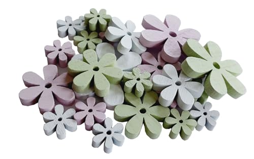Decpero Holzblumen Streusortiment I 24 Stück I 3 Größen I rosa weiß grün von Decpero