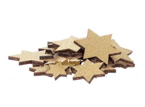 Decpero Streudeko Stern I Gold glitzernd I 3 Größen 3cm+5cm+7cm I Dicke Holzsterne von Decpero