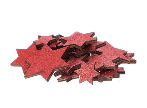 Decpero Streudeko Stern I rot glitzernd I 3 Größen 3cm+5cm+7cm I Dicke Holzsterne von Decpero
