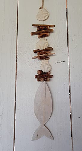 Dekohänger Fisch Sealine Girlande/Länge=58cm / mit Fisch, Holz und Muscheln von Decpero
