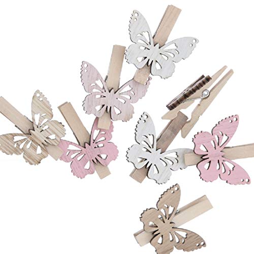 Holzklammer mit Schmetterling / 8er Set/rosa-Natur / 4x4.5cm / Wäscheklammer von Decpero