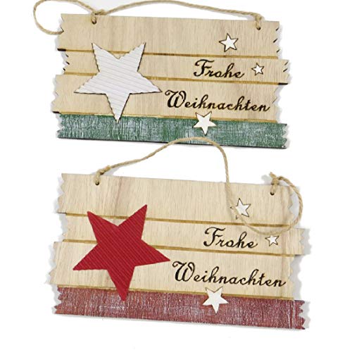 Holzschild Frohe Weihnachten I 2er Set I rot + grün I 28x0.5x10cm von Decpero