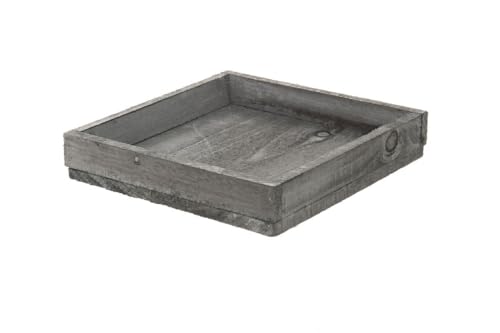 Holztablett I Dekotablett I Vintage Look I grau I 14 x 14 x 3 cm I Kerzenteller von Decpero