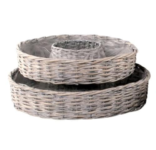 Pflanzring 2er Set I Holzspan+Weide I Ø40xH9cm + Ø48xH11cm I grau I mit Folie von Decpero