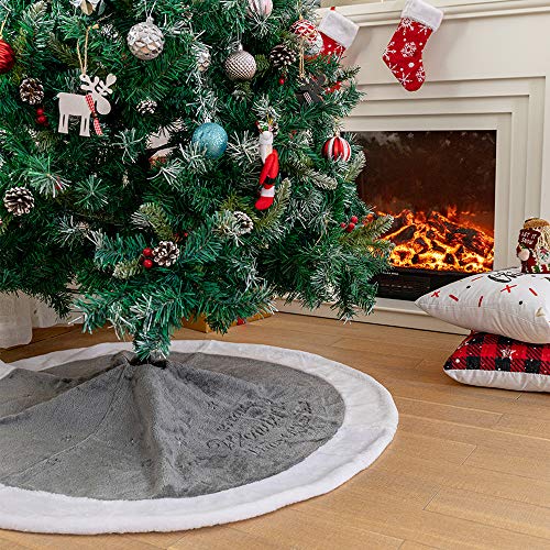 Henrey Tech Weihnachtsbaum Rock Tannenbaum Decke Kurzer Plüsch Grau und Weiß Teppich 122 cm für Weihnachten Neues Jahr Dekoration von DecroXmas