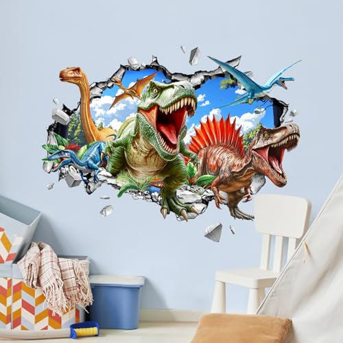 Decvictor Wandtattoo 3D Dinosaurier Wandaufkleber Durchbruch Wand Dinosaurierpark Wandsticker Kinderzimmer Babyzimmer Jungenzimmer Wanddeko von Decvictor