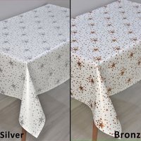 Silver Star Pvc-Tischdecke, Abgewischtes Sauberes Wachstuch Mit Sterndruck, Glänzendes Bedrucktes Vinyl, Sterne in Ihrem Tisch, Geschenk Für Freunde von DedeEvTekstil