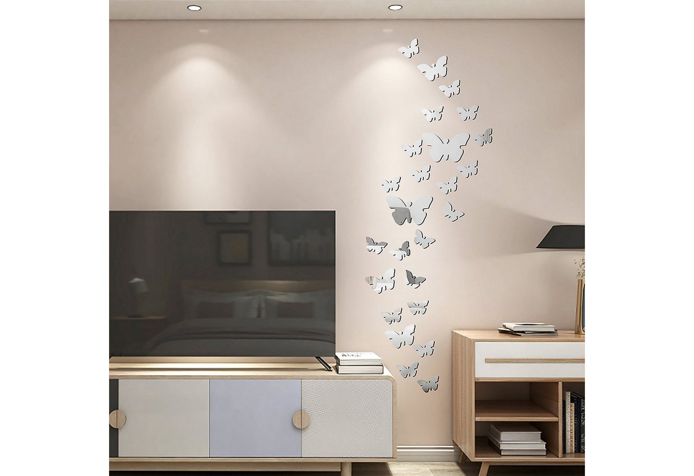 Dedom 3D-Wandtattoo 25 pcs Schmetterling Spiegel Aufkleber,3D Wandaufkleber,Spiegeltapete, Acryl Schmetterling Wanddekoration für Wohnzimmer Schlafzimmer Büro von Dedom