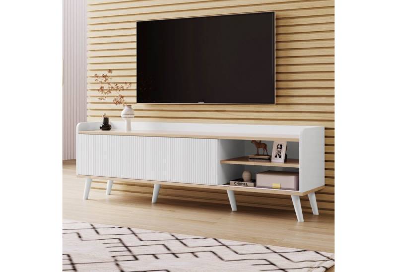 Dedom Lowboard TV-Schrank, mit zwei Schubladen, H58/L160/T40 cm, Schwarz und natürliches Holzfarbe. von Dedom