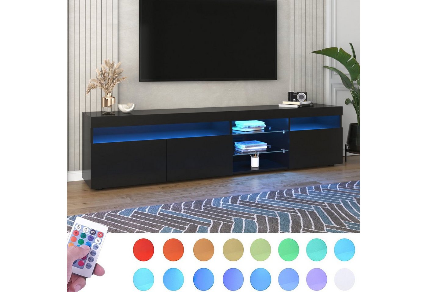 Dedom Lowboard TV-Schrank, variable LED-Beleuchtung, 180cm,Weiß,Schwarz von Dedom