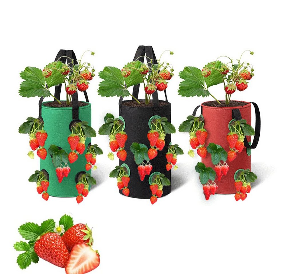 Dedom Pflanzkübel Erdbeere Pflanzsack 3 Stück, Garten Gemüse Zuchtbeutel, Grow Tasche, Hängend Erdbeeren Pflanztaschen, (20x35CM) von Dedom