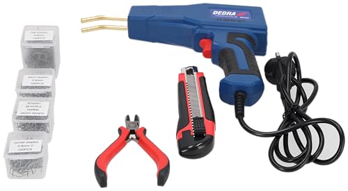 Kunststoff Schweißgerät Stark 50W, bis zu 500⁰C, mit 400 PCS Hot Hefter, LED-Licht, EU Kabeladung und extra Transporttasche mit Zange und Cuttermesser, Heftklammern ⌀ 0,6 und 0,8 mm, Gewicht 1,4kg von Dedra