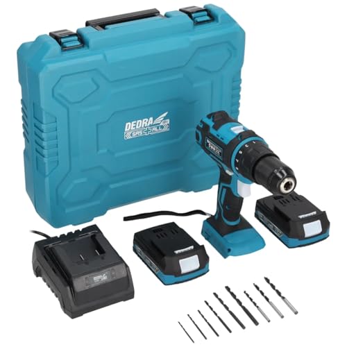 Werkzeugset im Koffer DEDRA DED7030A02,18V Schraubendreher 50 Nm, bis zu 1750 U/min, 19 Modi, zwei 2Ah Akkus, Ladegerät mit LED-licht, Zubehör 9tlg. Professionelles mobiles set für Holz und Metall von Dedra