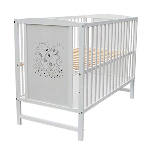 Dedstore-Baby Babybett mit Matratze 120x60 cm Höhenverstellbar - Babybett Komplett Set - Beistellbett Baby Weiß mit Motiv Bär - Baby Bett - Kinderbett - Babybetten - Bett Baby - Baby Bed von Dedstore-Baby