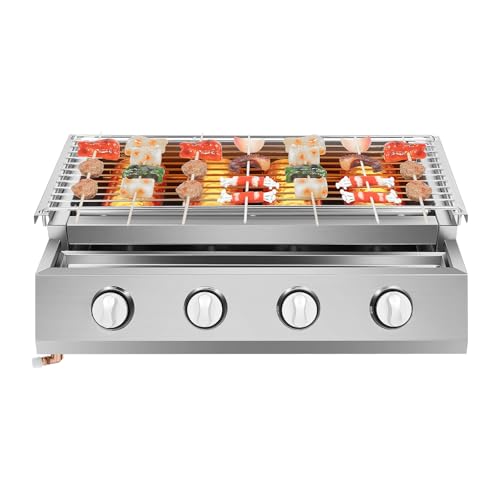 4 Brenner Gasgrill GasbräTer Edelstahl Mit öLfangbehäLter UnabhäNgige ZüNdung Abnehmbarer Grill HöHenverstellbar Gastrogrill FüR Garten Hof Terrasse von DeeDuud