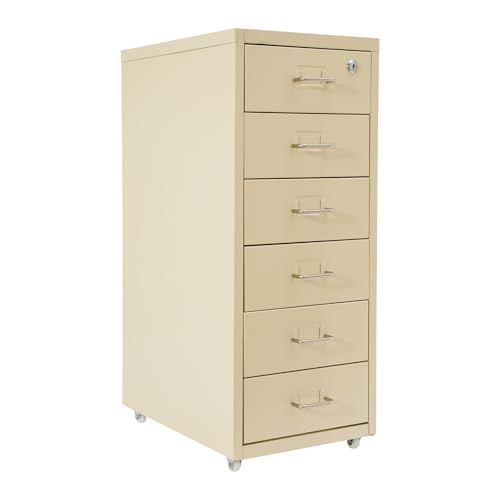 DeeDuud Metall Rollcontainer, Büromöbel für Schreibtisch, Büro Organizer mit 6 Schubladen, Abschließbarer Schubladenschrank auf Rollen, 28×41×69 cm (Beige) von DeeDuud