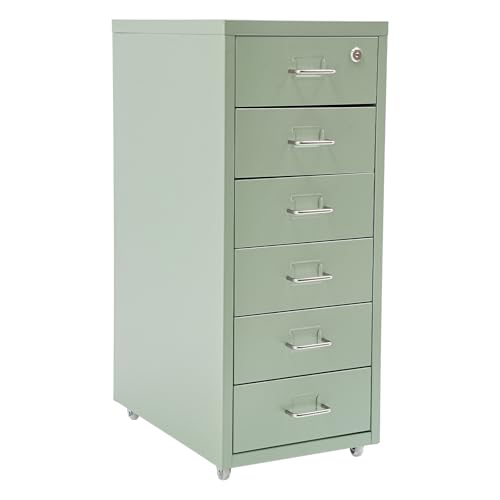 DeeDuud Metall Rollcontainer, Büromöbel für Schreibtisch, Büro Organizer mit 6 Schubladen, Abschließbarer Schubladenschrank auf Rollen, 28×41×69 cm (Grün) von DeeDuud