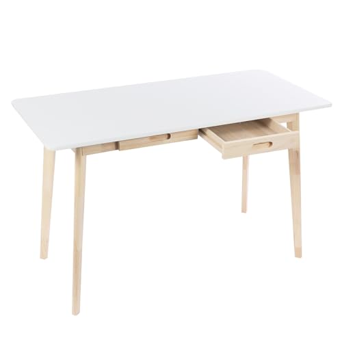 DeeDuud Moderner Schreibtisch aus Holz mit 2 Schubladen, 120×55×74 cm, Stabiler Computertisch, Arbeitstisch oder Schminktisch mit viel Stauraum (Weiß) von DeeDuud