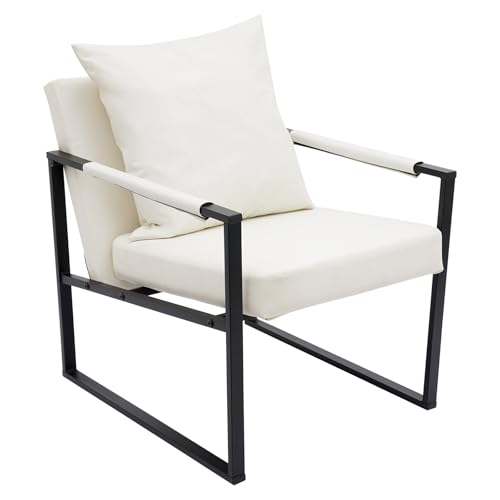 DeeDuud Sessel Stuhl Lehnstuhl Moderner Loungesessel mit Kissen Ergonomischer Polsterstuhl mit Eisenrahmen (Weiß) von DeeDuud