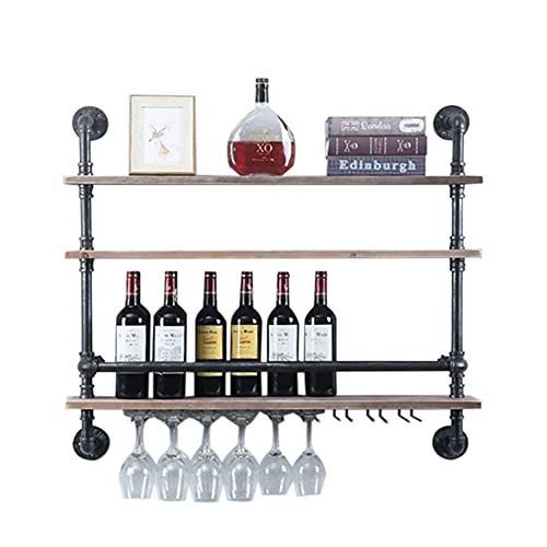 DeeDuud Wandmontierte Weinregale, Industrielle Wand-Weinregale 3-Lagige Retro Flaschen Regale Weinbehang Wine Rack für Küche Wohnzimmer von DeeDuud