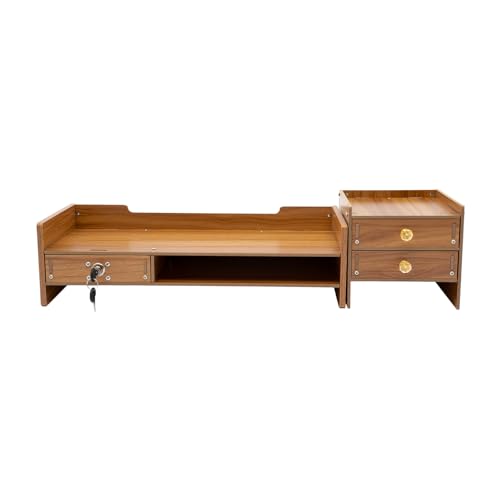 Desktop MonitorstäNder Holz Monitor Stand Mit AbschließBare Schublade Und SchlüSsel Einstellbarer Winkel Desktop Organizer FüR Laptops Drucker Und Pc Monitor von DeeDuud
