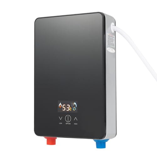 Durchlauferhitzer 6500W, Warmwasserbereiter 30–60 °C 0,6 MPA mit LED-Anzeige Touchscreen-Steuerung IPX4 Wassererhitzer für Wohngebieten Wohnungen Badezimmern (Schwarz) von DeeDuud