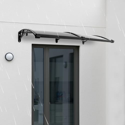 Vordach für Haustür 120 x 60 cm, Aluminium Regenschutz Überdachung Haustür für Balkone Dächer Höfe Garagen Terrassen Veranden (Schwarz+Braun) von DeeDuud