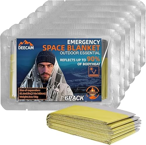 Deecam Rettungsdecke Rettungsfolie Gold 210x160cm 6 Stück - Auto, Erste Hilfe, Camping, Survival Kit - Alu Thermo Wärmedecke Verbandskasten (6er-Pack) von Deecam
