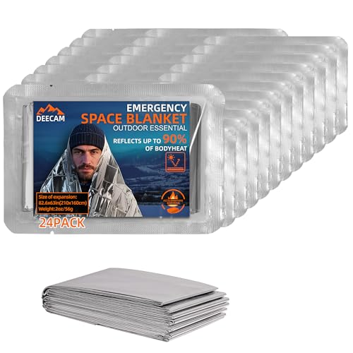 Deecam Rettungsdecke Rettungsfolie Silber 210x160cm 24 Stück-Auto, Erste Hilfe, Camping, Survival Kit Alu Thermo Wärmedecke Verbandskasten (24er-Pack) von Deecam