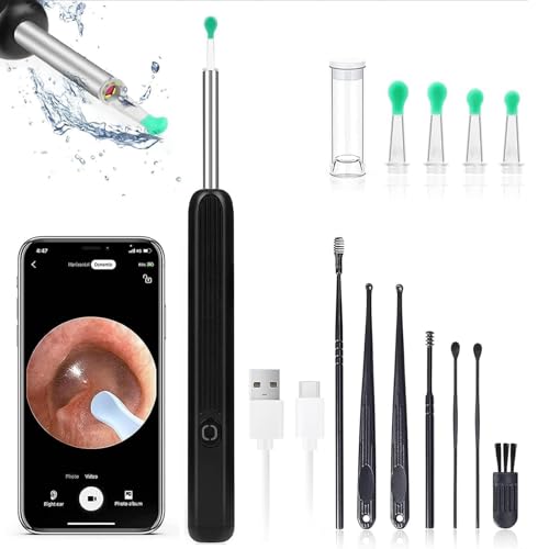 Miluna Ohrenreiniger, Miluna Pro Ohrenreiniger mit 1080P HD WiFi Kamera, IP67 Wasserdicht Ohrklar mit 6 LEDs,Ohrenschmalz Entferner Otoskop für iPhone, iPad und Android-Smartphones von Deedlite