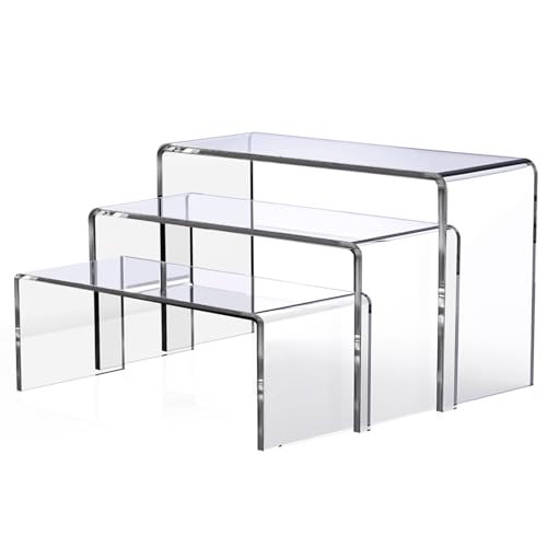 Deefongo 3Pcs Acryl Risers,Acryl Display Riser Stand,Tabletop Display Riser Regal,transparenter Ständer für Schmuck, Funko Pop Figuren,Cupcakes,Sammelobjekte von Deefongo