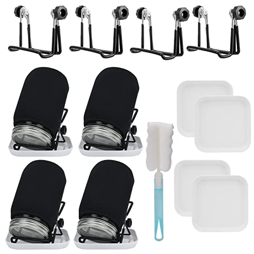 Deefongo 1000 ml Sprossen-Set, 4er Sprouting jar Glas,Keimglas-Set, Weithalsgläser mit abgeschirmten Sprossendeckeln, Ständer und Einmachbürste für den Anbau von Alfalfa, grünen Bohnen von Deefongo