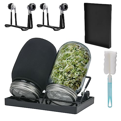 Deefongo Sprossenglas, Sprossen Keimglas 2er Set, Sprouting Jar mit Deckel, Sieb & Abtropfschale, Sprossen Keimgerät für Alfalfa Kresse Brokkoli Mungobohnen von Deefongo