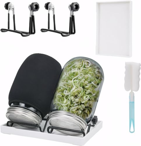 Deefongo Sprossenglas, Sprossen Keimglas 2er Set, Sprouting Jar mit Deckel, Sieb & Abtropfschale, Sprossen Keimgerät für Alfalfa Kresse Brokkoli Mungobohnen von Deefongo