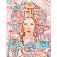 Mycelium Tochter - Druck Von Schönem Aquarell Kunstwerk, Fliegenpilz Ökologie Biologie Weisheit Wunderbare Heilige Magie Erde Malerei von DeepColouredWater