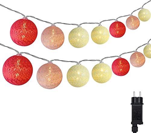 DeepDream Cotton Ball Lichterkette, 6.6m 30 LED Kugeln Lichterkette Innen Lichterkette Baumwollkugeln Lichterkette mit Stecker für Kinderzimmer, Schlafzimmer, Hochzeit, Party, Festival (Mädchen Herz) von DeepDream