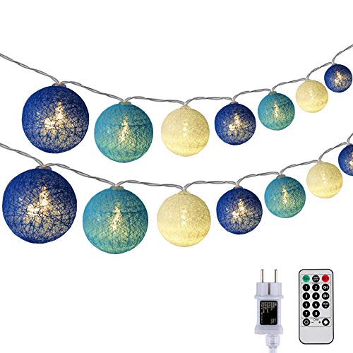 DeepDream Kugeln Lichterkette 6.6m 30 LED Cotton Ball Lichterkette Dimmbar Baumwollkugeln Lichterkette Innen Lichterkette mit Fernbedienung Timer für Zimmer Kinderzimmer Hochzeit Party (Königsblau) von DeepDream