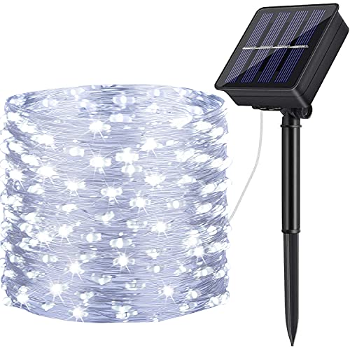 DeepDream Solar-Lichterkette für den Außenbereich, 20 m, 200 LEDs, 8 Modi, solarbetriebene Lichterkette, wasserdichte Gartenlichter, Kupferdraht, Hochzeit, Weihnachten (kaltweiß) von DeepDream