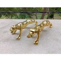 11 "Zoll Goldener Chrom Beschichteter Messing Jaguar Türgriff | Goldener Verchromter Messing-Raubtier-Form-Türgriff von DeepEnlightenment